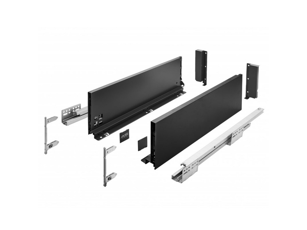guide per cassetti axispro soft close con spondina nero c mm167 kg40 mm400 gtv.png Guide per cassetti Axispro Soft close estrazione totale portata kg.40 con Spondina Nero C mm.167 varie lunghezze | GTV - immagine 1